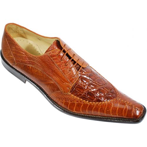 Belvedere "Antico" Rust Genuine Crocodile Flanks/Ostrich Leg Shoes